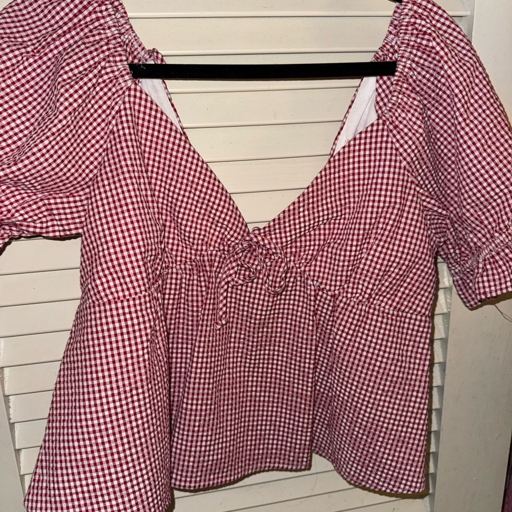 Red and White Gingham Women's Top